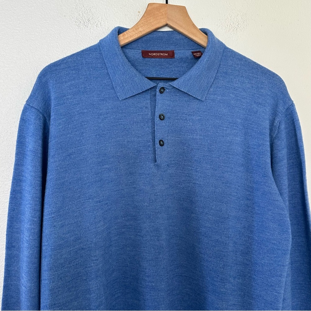 Vintage Nordstrom Polo Sweater 100% Merino Wool Made in Italy Sz XXL Tall Blue - Picture 2 of 12